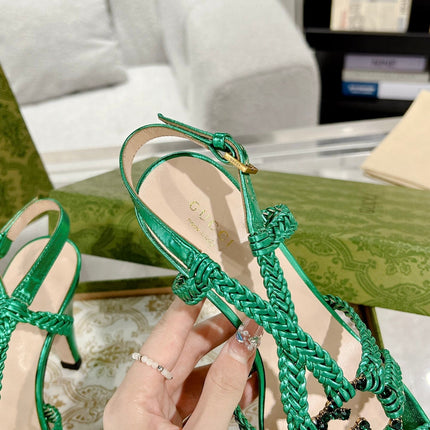 GG CRYSTAL HIGH HEEL SANDAL JADE GREEN CALFSKIN SPECIAL