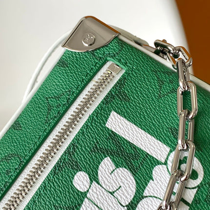 LV 25S MINI SOFT TRUNK BAG 18 IN FOREST GREEN CALFSKIN SILVER HARDWARE