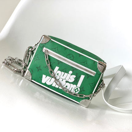 LV 25S MINI SOFT TRUNK BAG 18 IN FOREST GREEN CALFSKIN SILVER HARDWARE