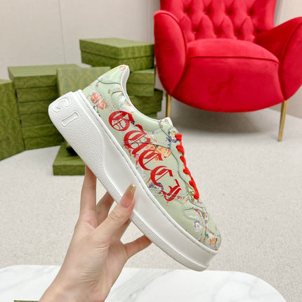 GG TRAINER SAGE CALFSKIN WITH FLOWERS PATTERN