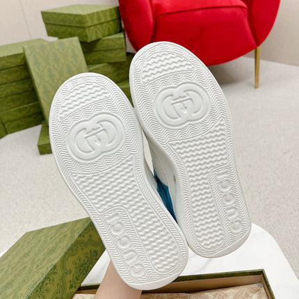 GG TRAINER WHITE AND SKY CALFSKIN