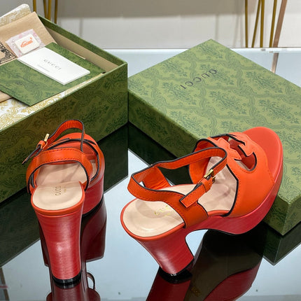 GG 120 INTERLOCKING G SANDAL ORANGE CALFSKIN