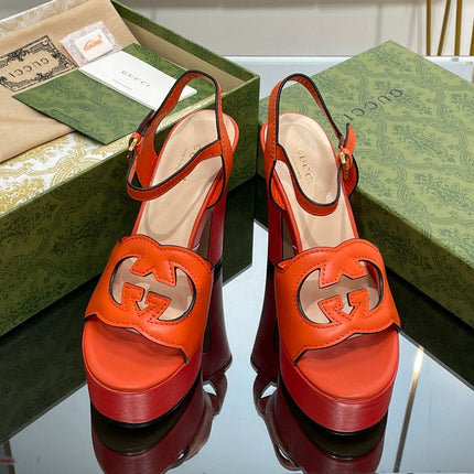 GG 120 INTERLOCKING G SANDAL ORANGE CALFSKIN