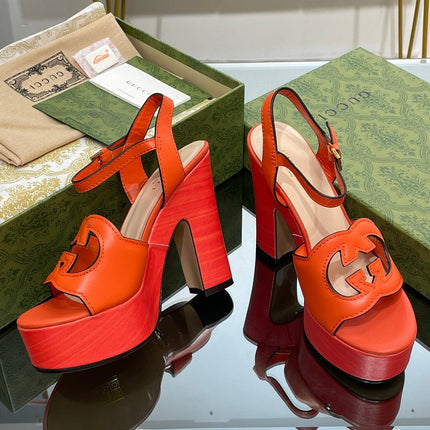 GG 120 INTERLOCKING G SANDAL ORANGE CALFSKIN
