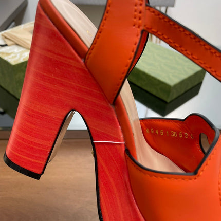 GG 120 INTERLOCKING G SANDAL ORANGE CALFSKIN