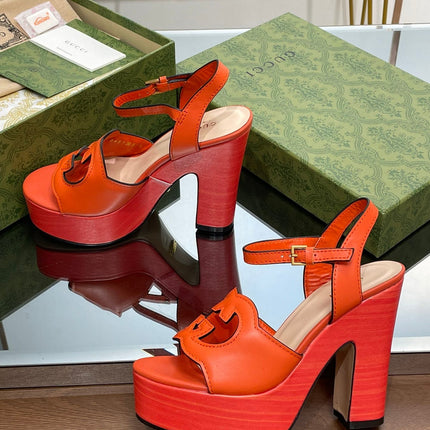 GG 120 INTERLOCKING G SANDAL ORANGE CALFSKIN