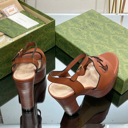 GG 120 INTERLOCKING G SANDAL CARAMEL CALFSKIN