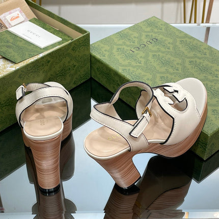 GG 120 INTERLOCKING G SANDAL WHITE CALFSKIN