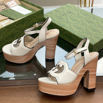 GG 120 INTERLOCKING G SANDAL WHITE CALFSKIN