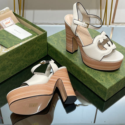 GG 120 INTERLOCKING G SANDAL WHITE CALFSKIN