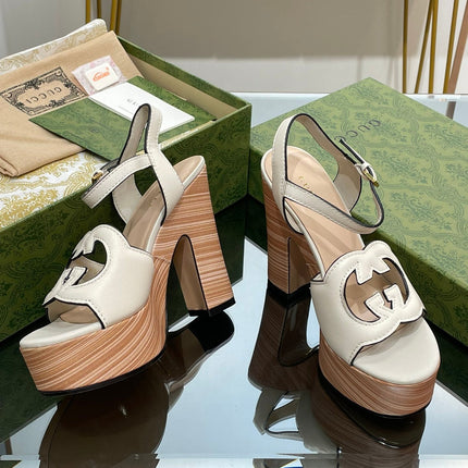 GG 120 INTERLOCKING G SANDAL WHITE CALFSKIN