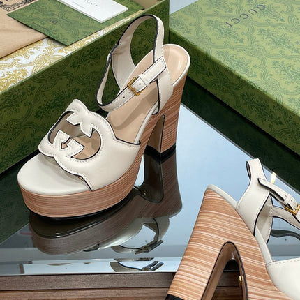 GG 120 INTERLOCKING G SANDAL WHITE CALFSKIN