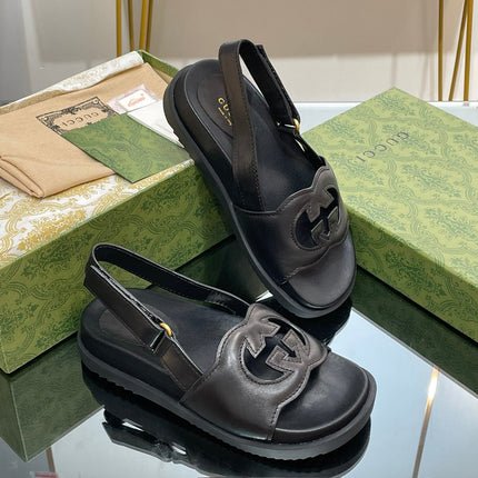 GG INTERLOCKING G CUT OUT SANDAL BLACK LAMBSKIN