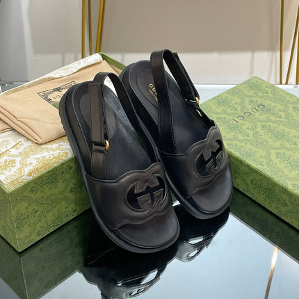 GG INTERLOCKING G CUT OUT SANDAL BLACK LAMBSKIN