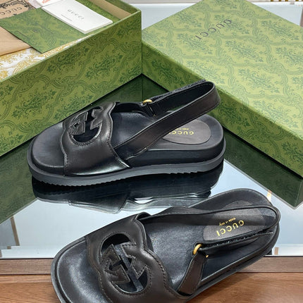 GG INTERLOCKING G CUT OUT SANDAL BLACK LAMBSKIN