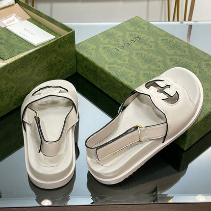 GG INTERLOCKING G CUT OUT SANDAL WHITE LAMBSKIN