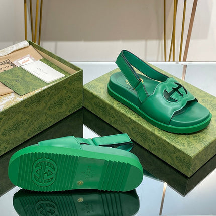 GG INTERLOCKING G CUT OUT SANDAL JADE GREEN LAMBSKIN