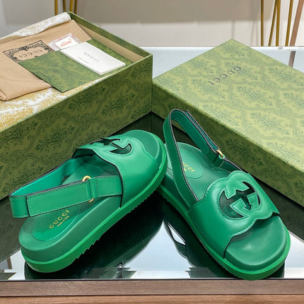 GG INTERLOCKING G CUT OUT SANDAL JADE GREEN LAMBSKIN