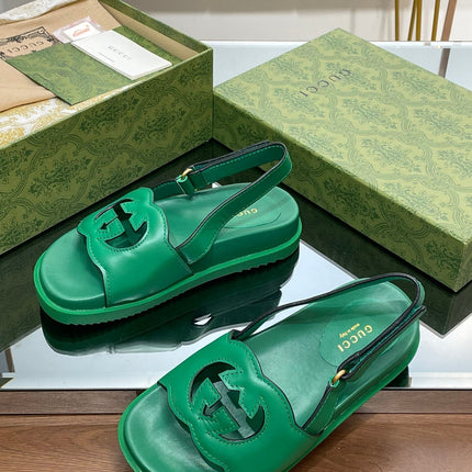 GG INTERLOCKING G CUT OUT SANDAL JADE GREEN LAMBSKIN