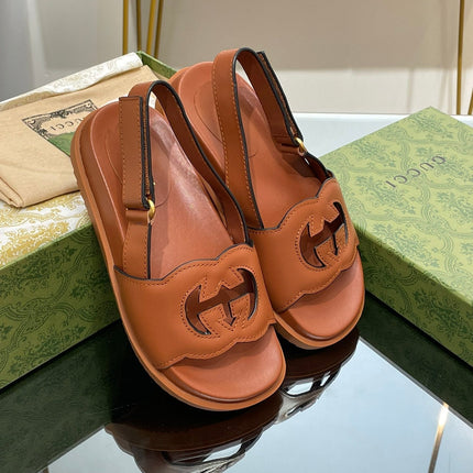 GG INTERLOCKING G CUT OUT SANDAL CARAMEL LAMBSKIN