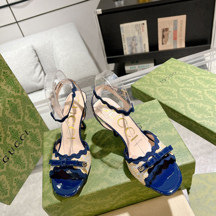 GG HIGH - HEEL SANDAL AZURE FABRIC ATTACH BOW