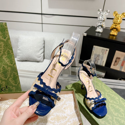 GG HIGH - HEEL SANDAL AZURE FABRIC ATTACH BOW