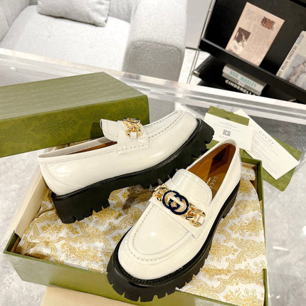 GG LOAFER WITH GG CHAINS WHITE CALFSKIN