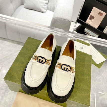 GG LOAFER WITH GG CHAINS WHITE CALFSKIN