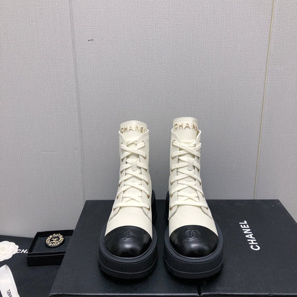 MARTIN SHORT BOOTS WHITE MIX BLACK LAMBSKIN