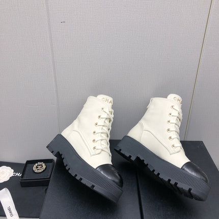 MARTIN SHORT BOOTS WHITE MIX BLACK LAMBSKIN