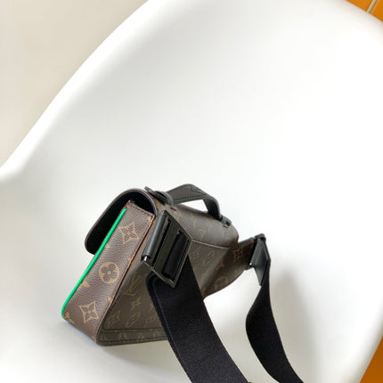 LV 25S S LOCK MESSENGER BAG 21 IN NEON JADE AND BROWN MONOGRAM MACASSAR CALFSKIN