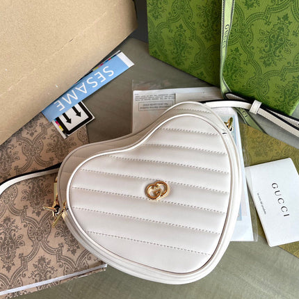 MARMONT HEART BAG 20 IN WHITE CALFSKIN GOLD HARDWARE