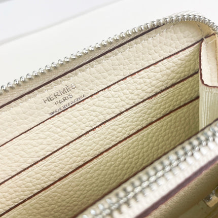 HM SILK'IN SHORT WALLET 11.5 WHITE GRAINED CALFSKIN