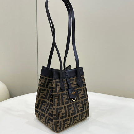 FENDI ORIGAMI MINI 19 BROWN MIX BLACK FF JACQUARD FABRIC BAG
