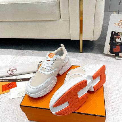 GIGA SNEAKER IN TAN BROWN STITCHED MESH AND WHITE CALFSKIN