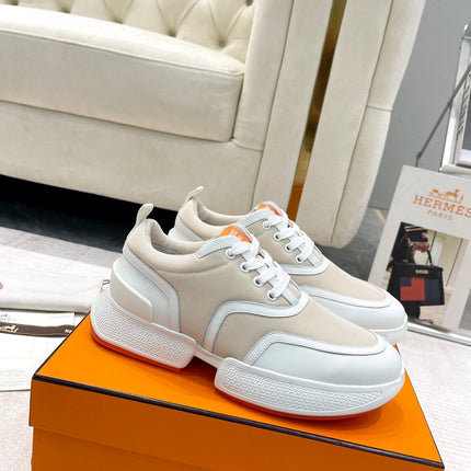 GIGA SNEAKER IN TAN BROWN STITCHED MESH AND WHITE CALFSKIN