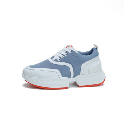 GIGA SNEAKER IN AEGEAN BLUE STITCHED MESH AND WHITE CALFSKIN