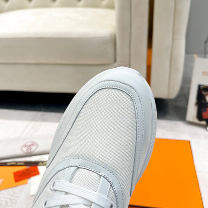 GIGA SNEAKER IN WHITE CREAM STITCHED MESH AND CALFSKIN