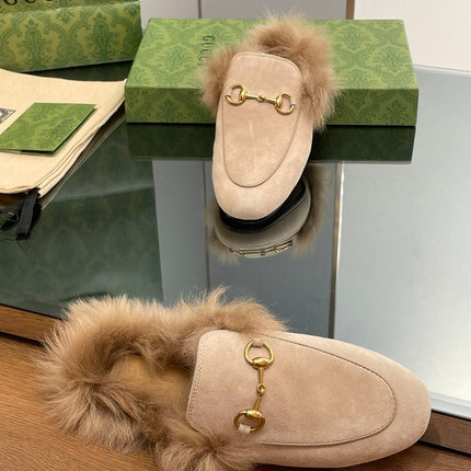 HORSEBIT MULE IN TAN BROWN SUEDE AND LAMB WOOL LINING