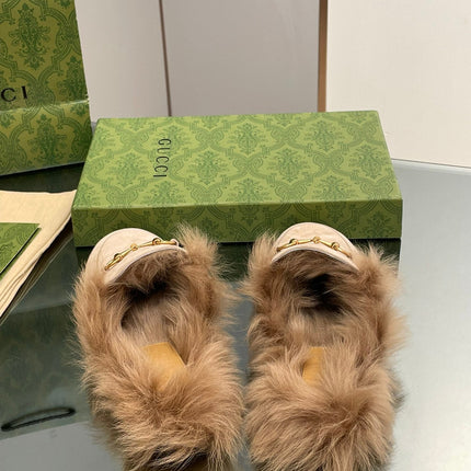 HORSEBIT MULE IN TAN BROWN SUEDE AND LAMB WOOL LINING