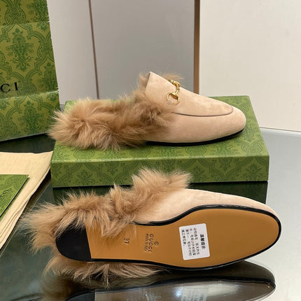 HORSEBIT MULE IN TAN BROWN SUEDE AND LAMB WOOL LINING