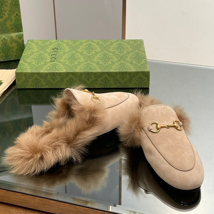 HORSEBIT MULE IN TAN BROWN SUEDE AND LAMB WOOL LINING