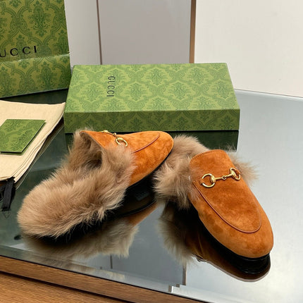 HORSEBIT MULE IN BRONZE ORANGE SUEDE AND LAMB WOOL LINING