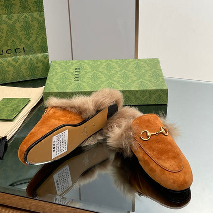 HORSEBIT MULE IN BRONZE ORANGE SUEDE AND LAMB WOOL LINING