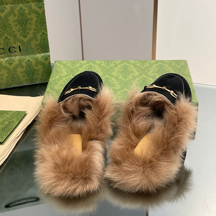 HORSEBIT MULE IN BLACK SUEDE AND LAMB WOOL LINING