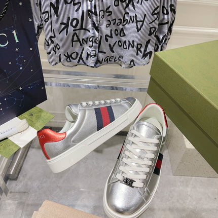 GG ACE GG SUPREME TRAINER SILVER CALFSKIN
