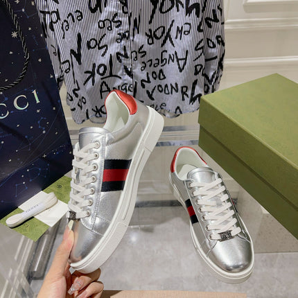 GG ACE GG SUPREME TRAINER SILVER CALFSKIN