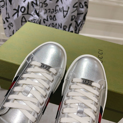 GG ACE GG SUPREME TRAINER SILVER CALFSKIN