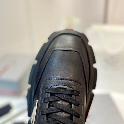 PRA BRUSHED THICK-SOLE SNEAKERS BLACK CALFSKIN