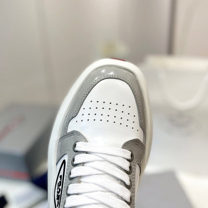 PRA DOWNTOWN THICK-SOLE SNEAKERS WHITE AND GRAY CALFSKIN
